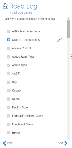 Choosing the first layer for the road log report